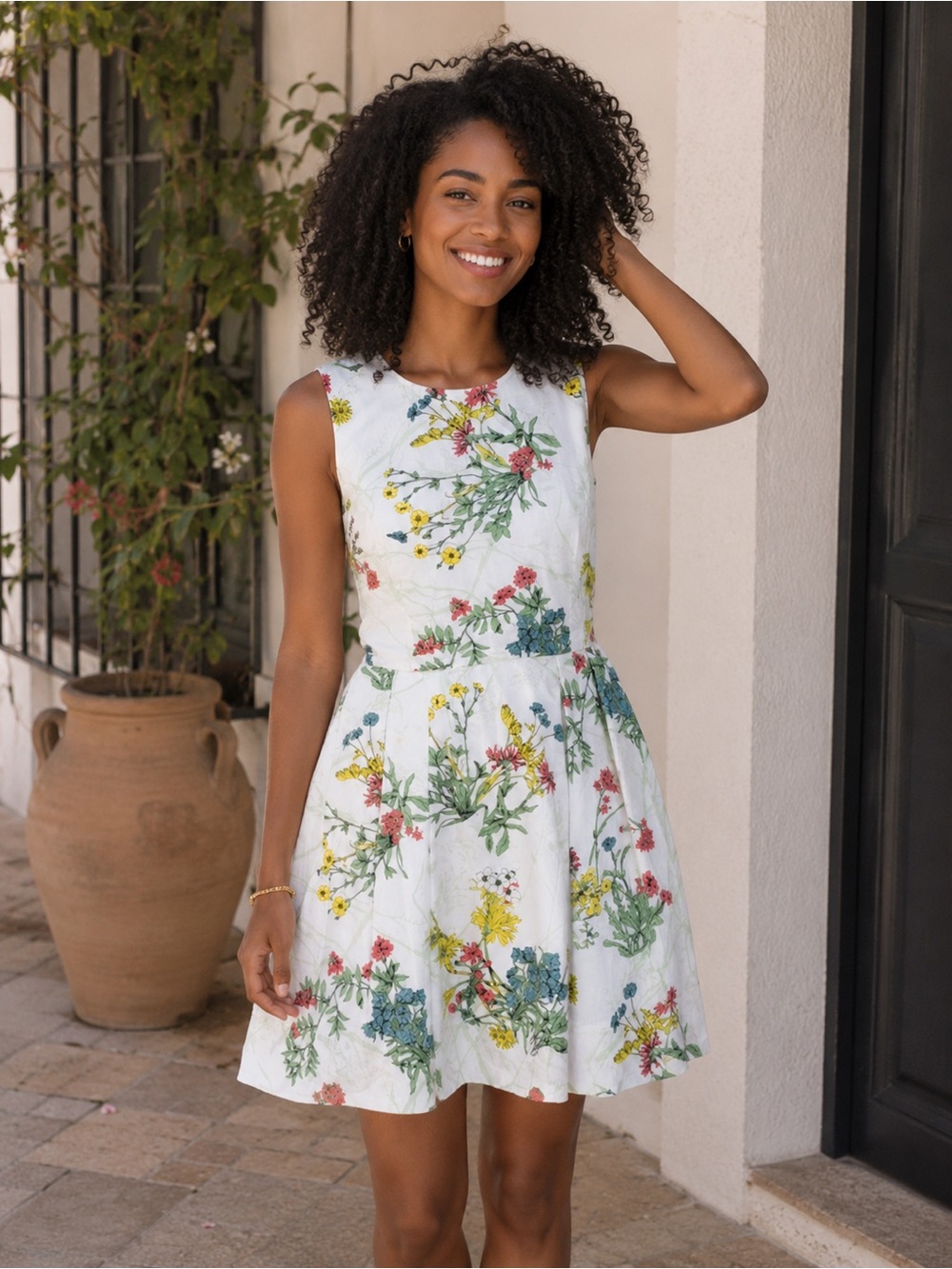 Gap Floral Fit & Flare Dress | Size 0 | White Botanical Print Cotton Dress | NWT